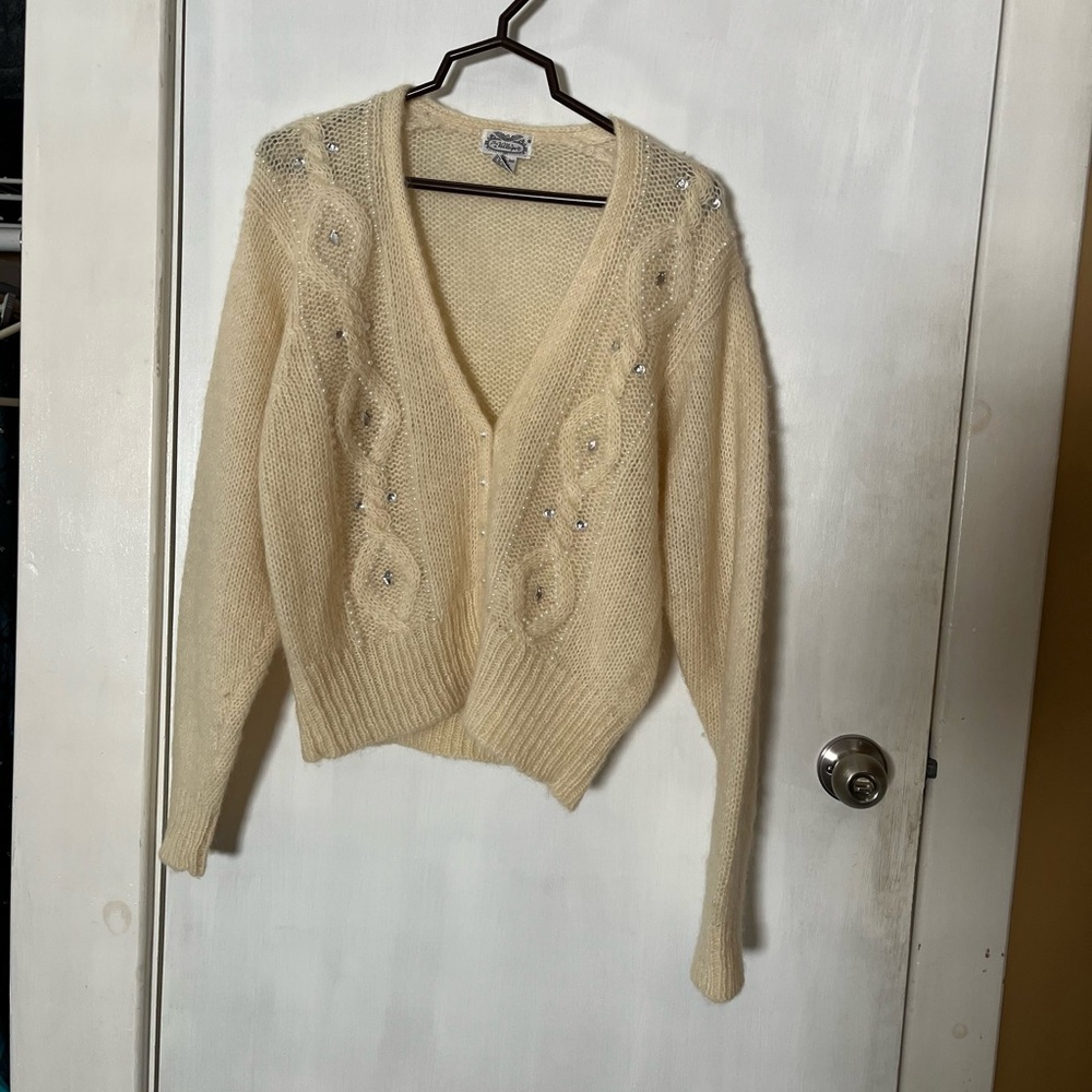 Villager Cream V-Neck Sweater with Embellishments